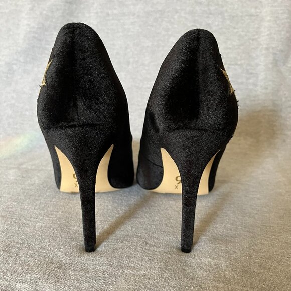 Mix No. 6 Black Velvet Heels w/ Gold Stars.  Never Worn.  Size 7.5 US | 38 EU - Picture 5 of 12
